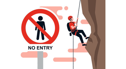 The Rock Climber On Restricted Area Illustration For Creative Projects