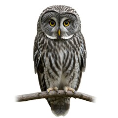 A majestic owl perched on a branch, its eyes gazing intently forward