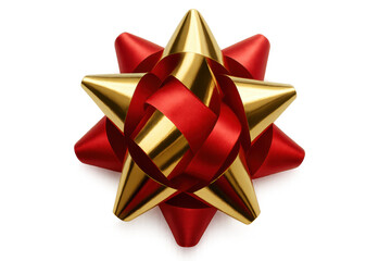 Red and gold christmas star shaped bow on transparent background