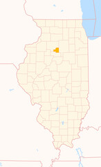 Map of the County Putnam (Illinois, US) showing the Federal State with the highlighted County