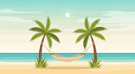 Obraz premium Tropical Beach Getaway With Palm Trees And Hammock For Relaxation