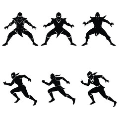 vector silhouettes of ninja style people exercise