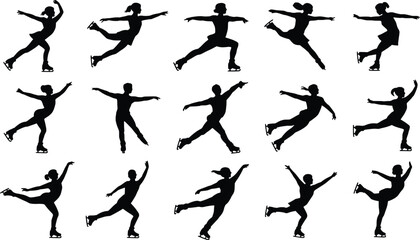Naklejka premium Collection of silhouettes of figure skaters performing various moves