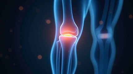 Naklejka premium Stunning 3D render of a human knee joint with glowing red inflammation, medical science concept