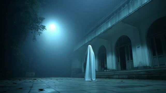At night, Pocong haunted the old building.  An Indonesian traditional ghost that assumes the shape of a person wearing a shroud or winding sheet