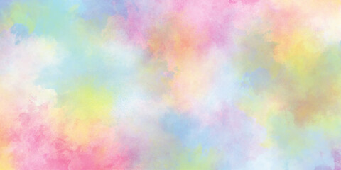 Abstract grunge pink or blue, yellow, watercolor painting background, colorful mixed rainbow powder explosion isolated on white background, light with  watercolor Soft cloud in the sky background.