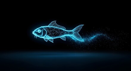 Dynamic neon koi fish swimming in dark space, symbolizing luck, prosperity, and digital innovation for modern design projects