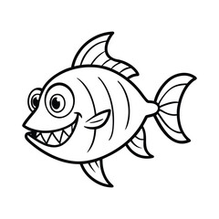 Whimsical cartoon fish with a big grin and sharp teeth