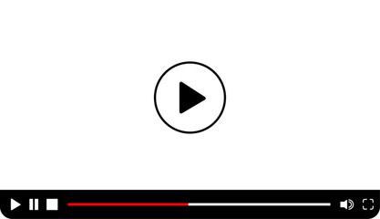 Modern Video Player vector illustration with play button, streaming frame, and interactive UI controls for social media apps and website