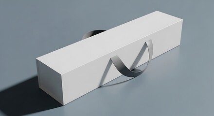 White rectangular gift box with ribbon handles on a grey background