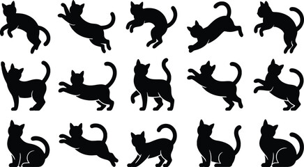 Obraz premium Collection of black cat silhouettes in various poses