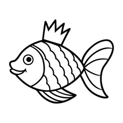 Cute cartoon fish with a crown ready for coloring or design
