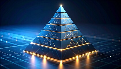 Futuristic digital pyramid structure with glowing circuits and data
