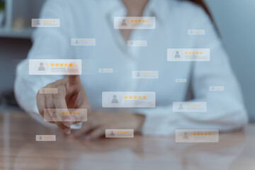 Person interacts with a virtual interface showing categorized data tags, symbolizing data classification, analytics, and information management.