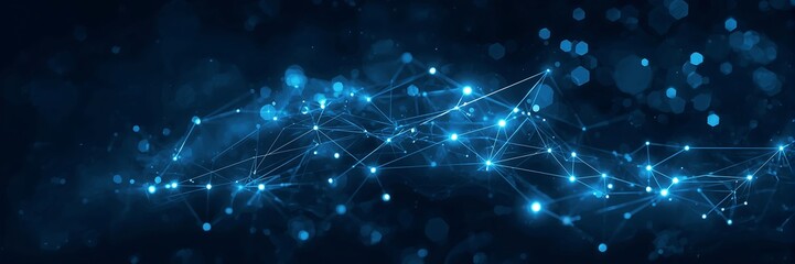 Abstract dark blue digital data and network connection pixel dot and line background for futuristic concept with artificial intelligence technology
