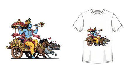 Divine Chariot design showcased on white Tee shirt a fusion of tradition and