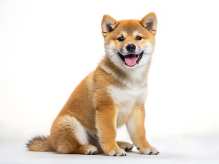 Happy Shiba Inu Puppy Posing on White Studio Background