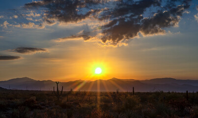 Desert Sunrise Sunrays In North Scottsdale, AZ Desert Preserve