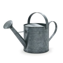 A galvanized metal watering can, ready for tending a garden
