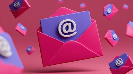 A colorful 3D illustration of envelopes with an '@' symbol, representing digital communication and email.