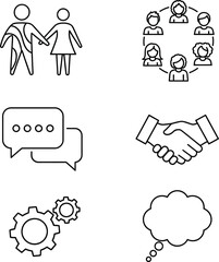 Business partnership teamwork collaboration communication strategy and success outline vector icons