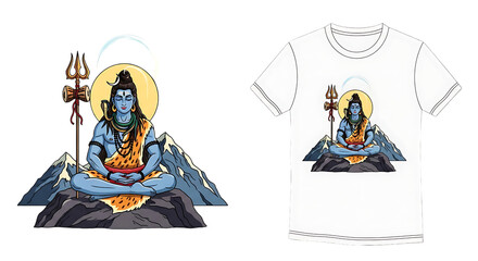 Lord Shiva illustration in meditative pose for religious festival apparel design