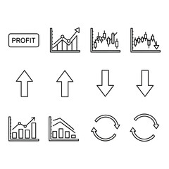 Profit growth stock market chart investment finance money business economy up down arrow cycle vector icons