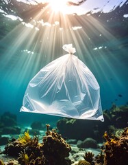 Plastic bag in underwater coral reef