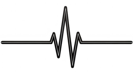 Luminous white ECG waveform with a prominent QRS complex. Stark minimalist heartbeat monitor illustration. Focused medical symbol for cardiology isolated on transparent background.