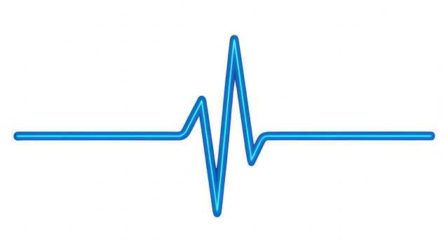 Dramatic electric blue ECG line with a neon glow effect. Sharp focused heartbeat waveform against a stark backdrop. glowing cardiology trace isolated on transparent background.