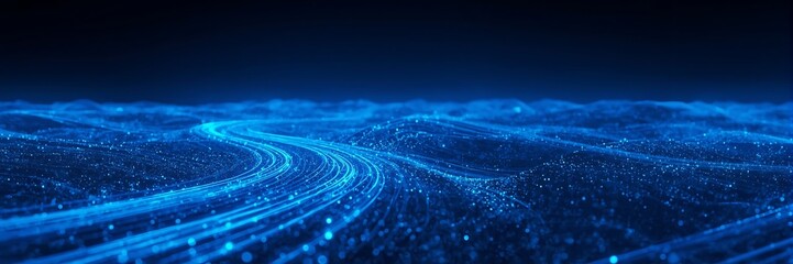 Abstract blue digital data stream flowing on dark background, futuristic technology concept with artificial intelligence and cyberspace connection