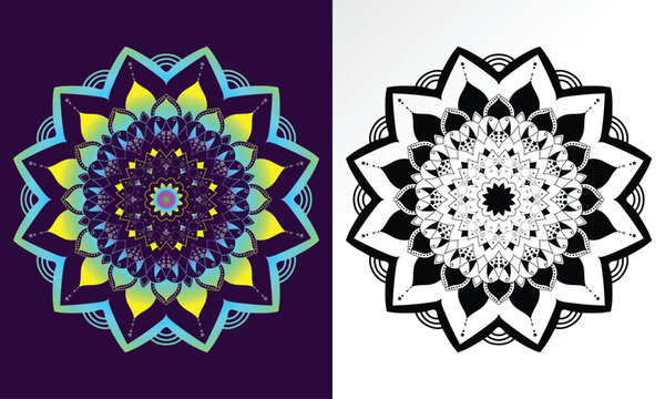 Mandala vector design, colorful, black and white pattern