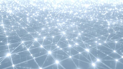 Abstract white digital data network connection technology background with glowing light nodes, representing modern communication and data transfer