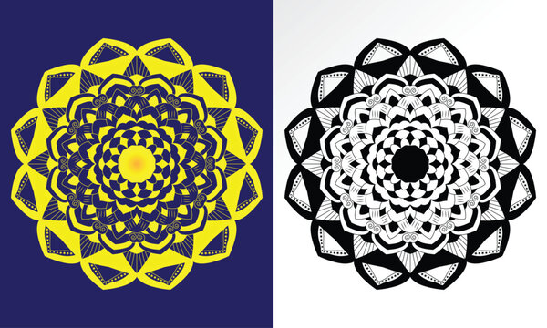 Yellow and black mandala vector design for printable and digital use