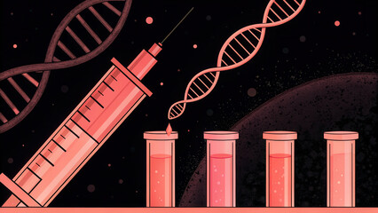 Creating visual representation of medical research, this features syringe and test tubes, symbolizing scientific exploration and health