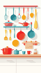 Kitchen utensils hanging on rack