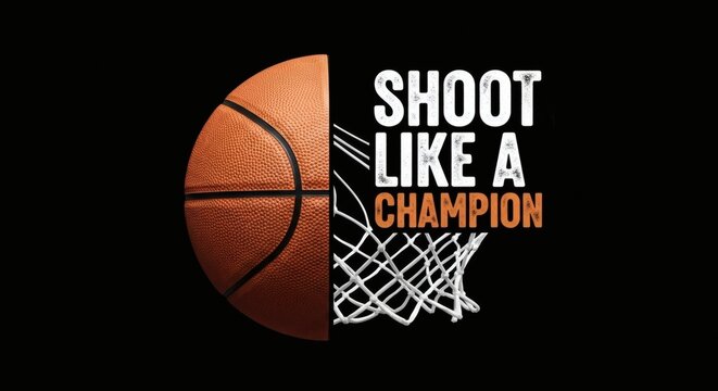 Basketball champion motivational quote with ball and hoop