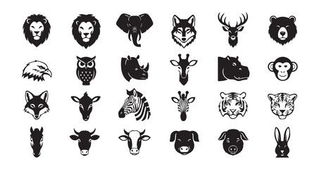 Animal head silhouette icon bundle illustration