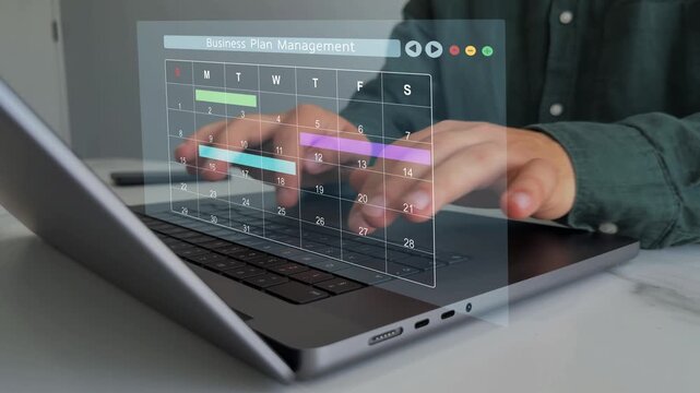 Calendar work schedule, business plan concept. Managing a scheduled meeting.Businessman manages time to work efficiently and on time on all projects. - Powered by Adobe