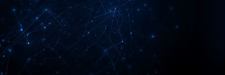 Abstract dark blue digital network connection background with glowing dots and lines, symbolizing futuristic technology and global communication system