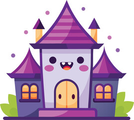 cute kawaii haunted house smiling windows clean 
