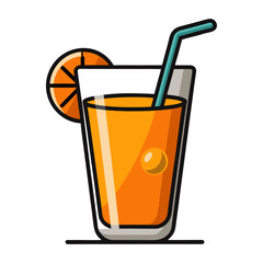 Fresh orange juice vector illustration in glass with straw, healthy citrus drink design, refreshing beverage artwork, fruit juice graphic for branding