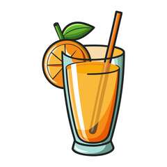 Fresh orange juice vector illustration in glass with straw, healthy citrus drink design, refreshing beverage artwork, fruit juice graphic for branding