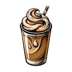 Refreshing iced coffee with creamy milk swirl vector illustration, perfect beverage artwork for café menu, branding, posters, and digital design projects