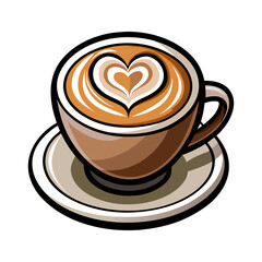 Elegant hot cappuccino coffee cup with creamy froth and latte art heart design vector illustration for café, menu, branding, decoration.