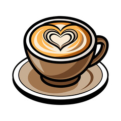 Elegant hot cappuccino coffee cup with creamy froth and latte art heart design vector illustration for café, menu, branding, decoration.