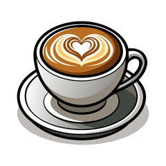 Elegant hot cappuccino coffee cup with creamy froth and latte art heart design vector illustration for café, menu, branding, decoration.