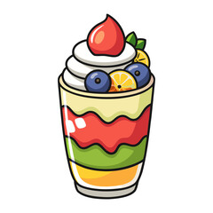 Colorful layered fruit parfait with fresh yogurt, berries, and granola in glass cup vector illustration for healthy breakfast design.