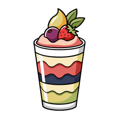 Colorful layered fruit parfait with fresh yogurt, berries, and granola in glass cup vector illustration for healthy breakfast design.