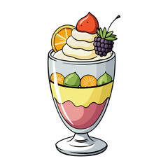 Colorful layered fruit parfait with fresh yogurt, berries, and granola in glass cup vector illustration for healthy breakfast design.